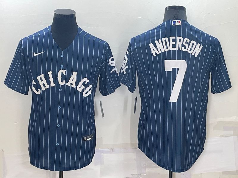 Cheap Men Chicago White Sox 7 Anderson Blue Stripe Throwback Nike 2022 MLB Jersey